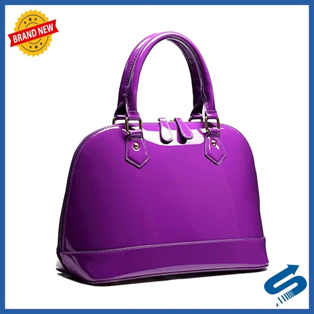Large Patent Leather Satchel Purse with Adjustable Strap Multi-Pocket Handbag
